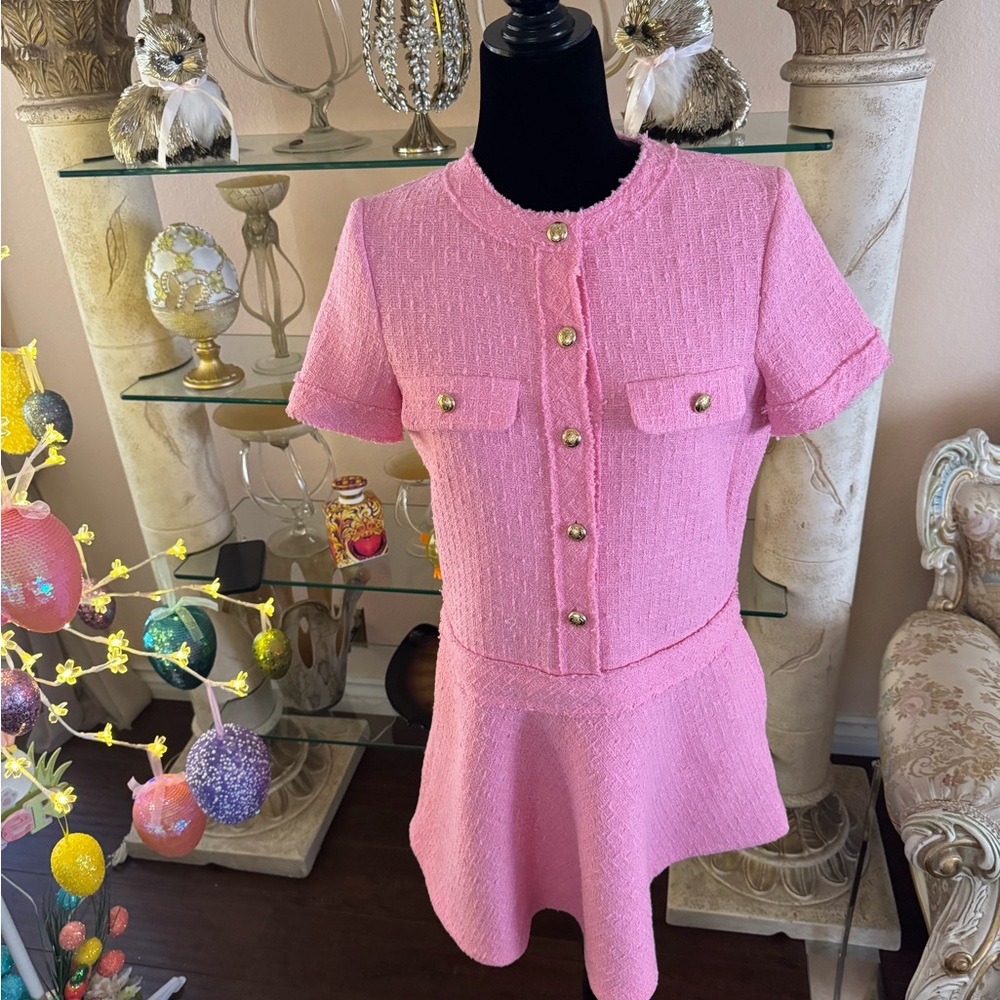 Zara Pink Tweed Dress New With Tags Size Medium - Picture 16 of 16